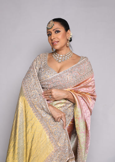 Gold And Blush Embellished Saree
