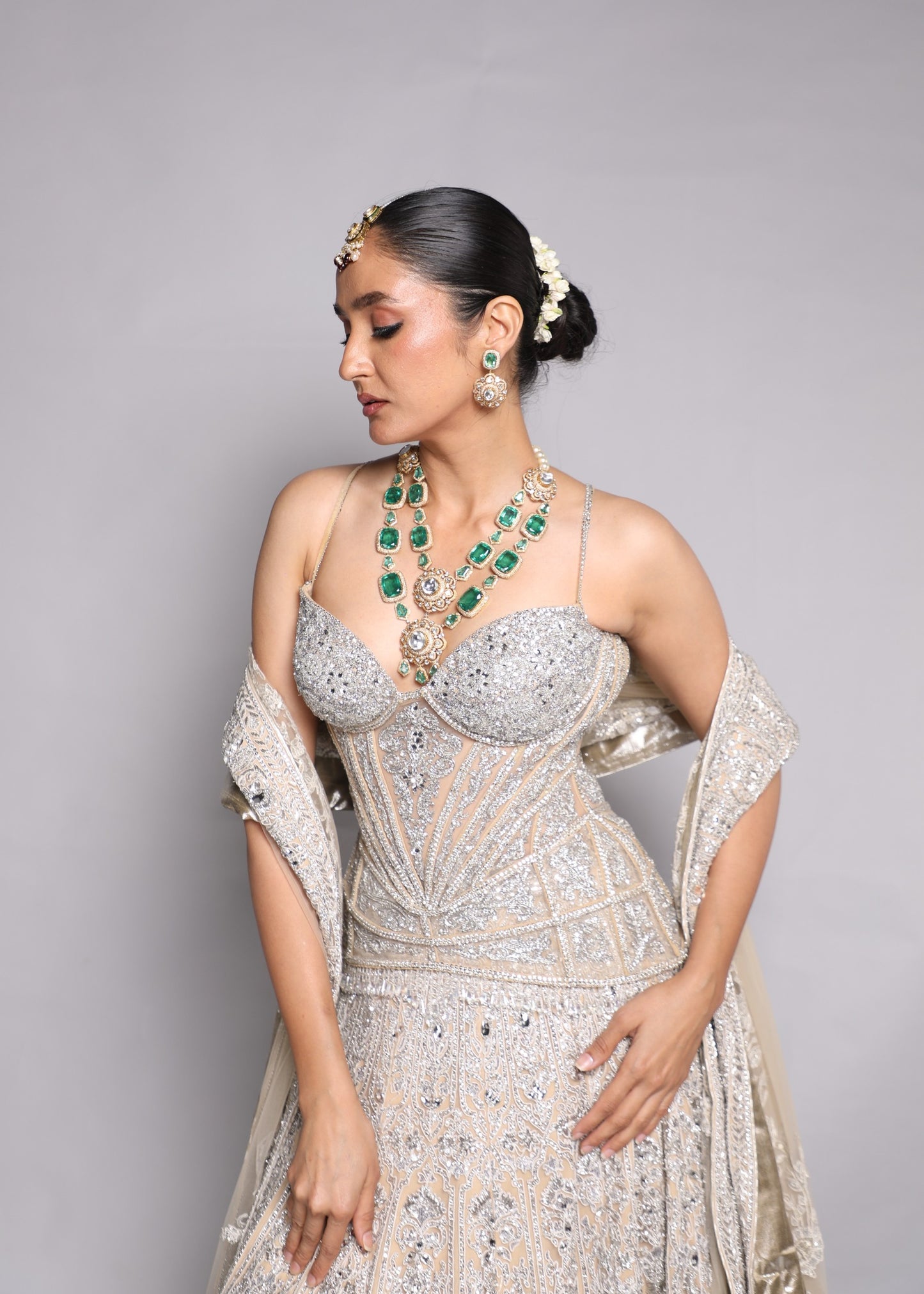 Ivory Embellished Corset Lehenga