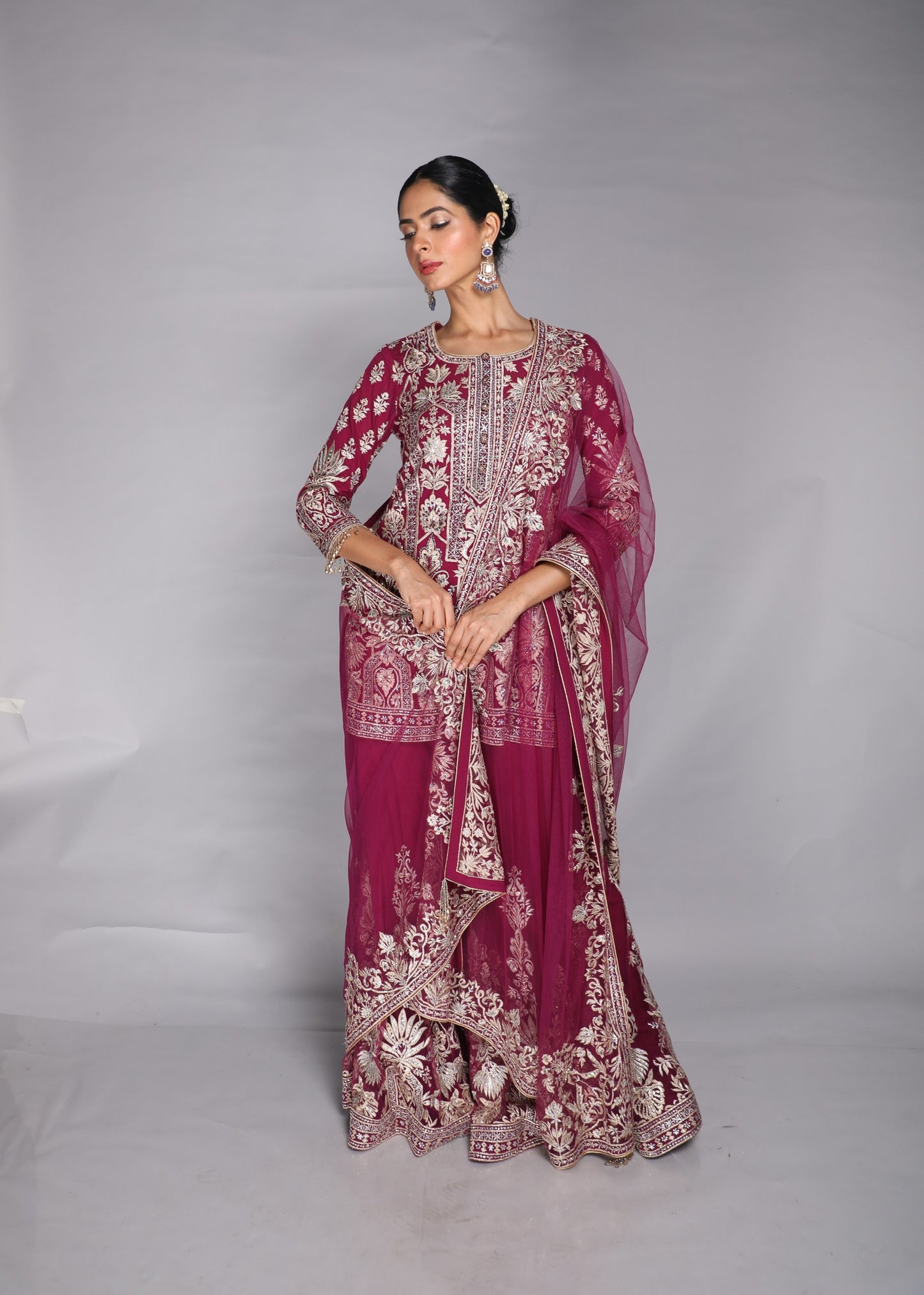Deep Wine Embroidered Kurta Set