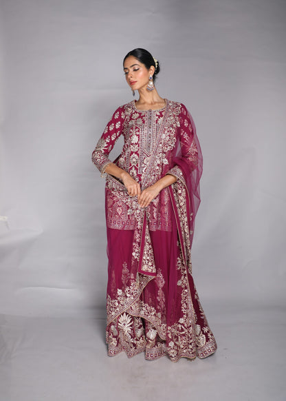 Deep Wine Embroidered Kurta Set