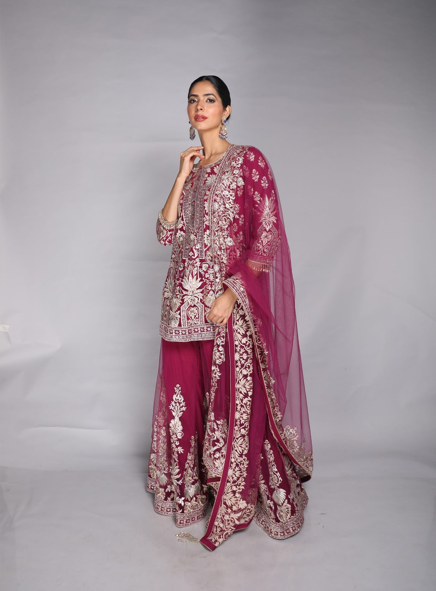 Deep Wine Embroidered Kurta Set