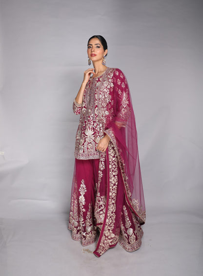 Deep Wine Embroidered Kurta Set