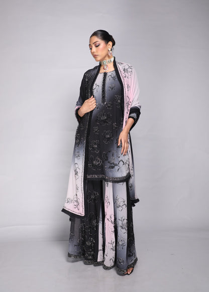 Blush Pink To Charcoal Ombre Kurta