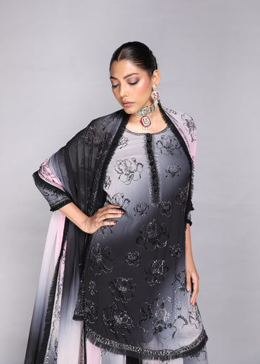 Blush Pink To Charcoal Ombre Kurta