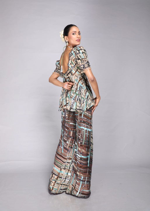 Abstract Print Peplum Set