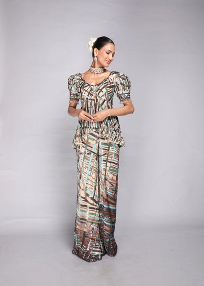 Abstract Print Peplum Set