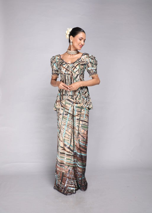 Abstract Print Peplum Set