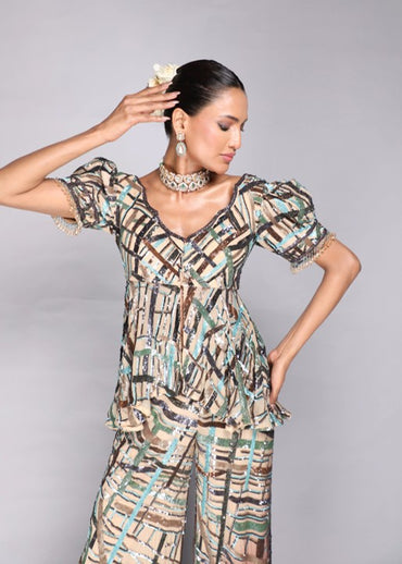 Abstract Print Peplum Set