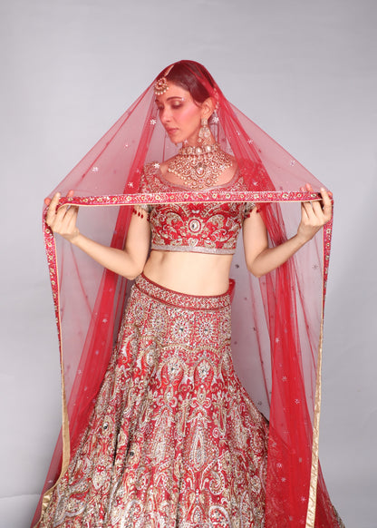Red Embroidered Lehenga Set