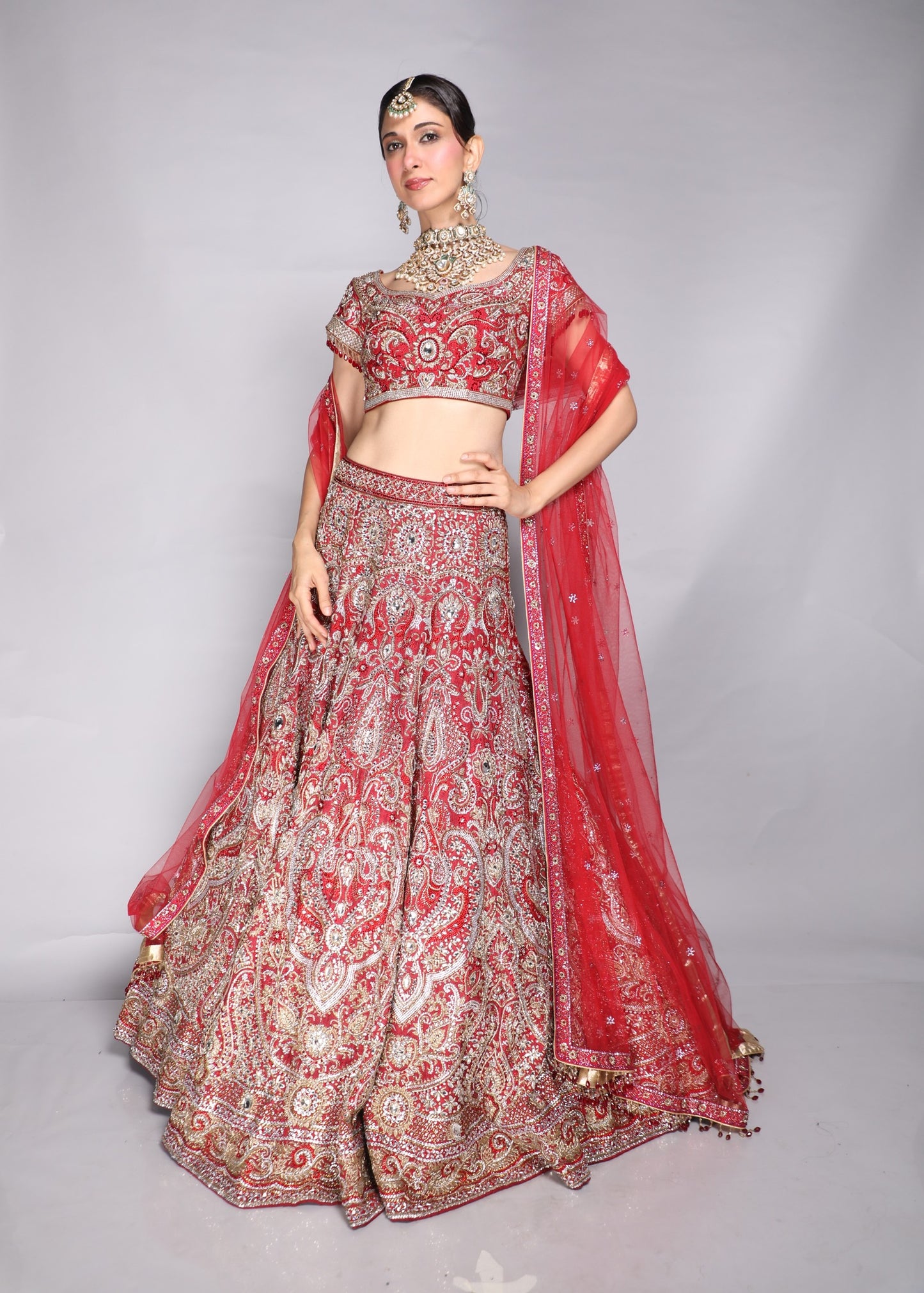 Red Embroidered Lehenga Set