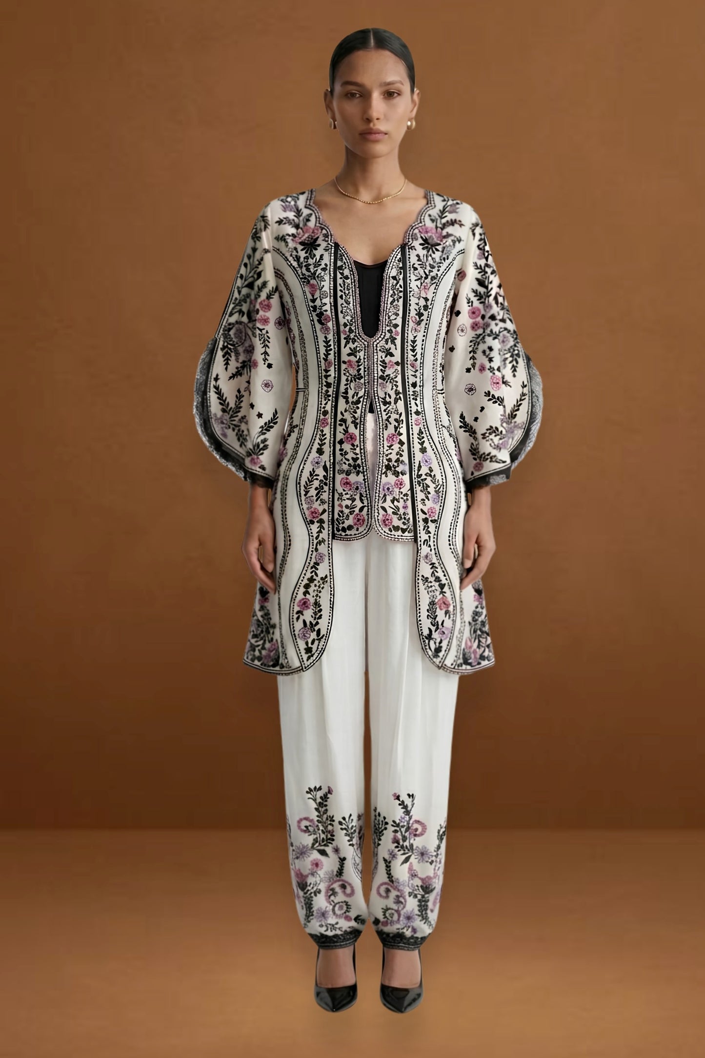 Embroidered Modal Satin Trousers