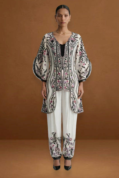 Embroidered Modal Satin Trousers