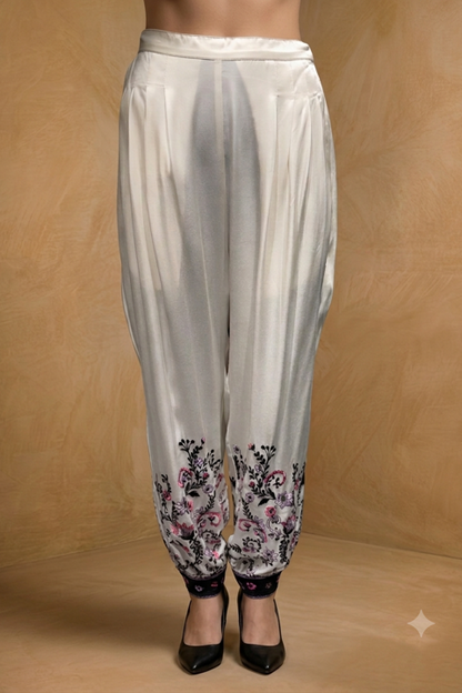 Embroidered Modal Satin Trousers