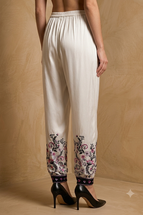 Embroidered Modal Satin Trousers