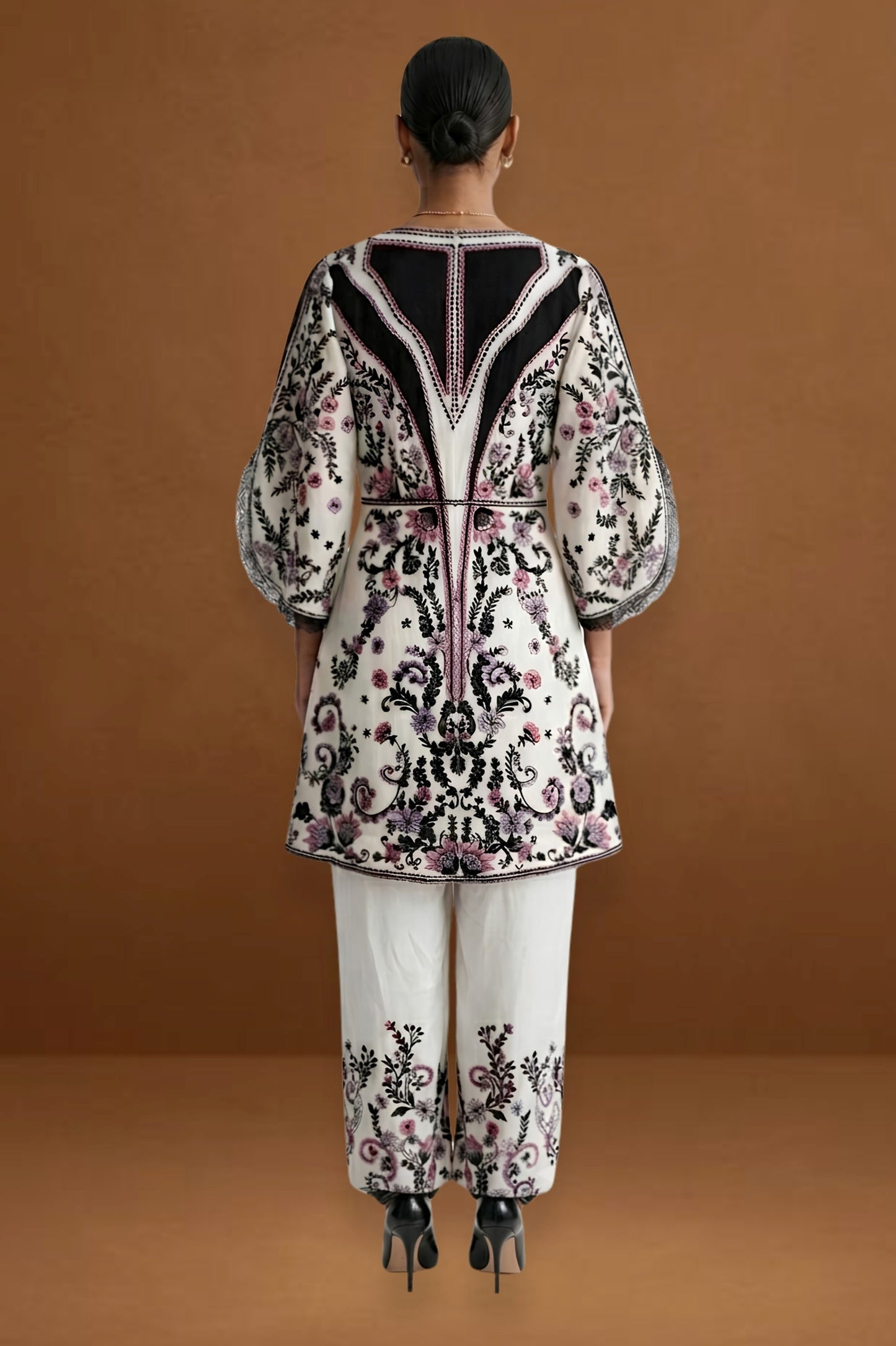 Embroidered Modal Satin Trousers