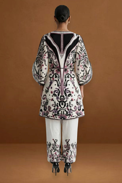 Embroidered Modal Satin Trousers