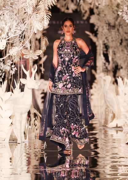 Floral Embroidered Halter-Neck Kurta and Sharara Set