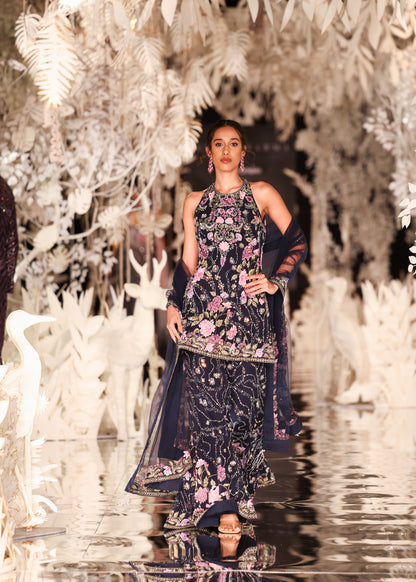 Floral Embroidered Halter-Neck Kurta and Sharara Set