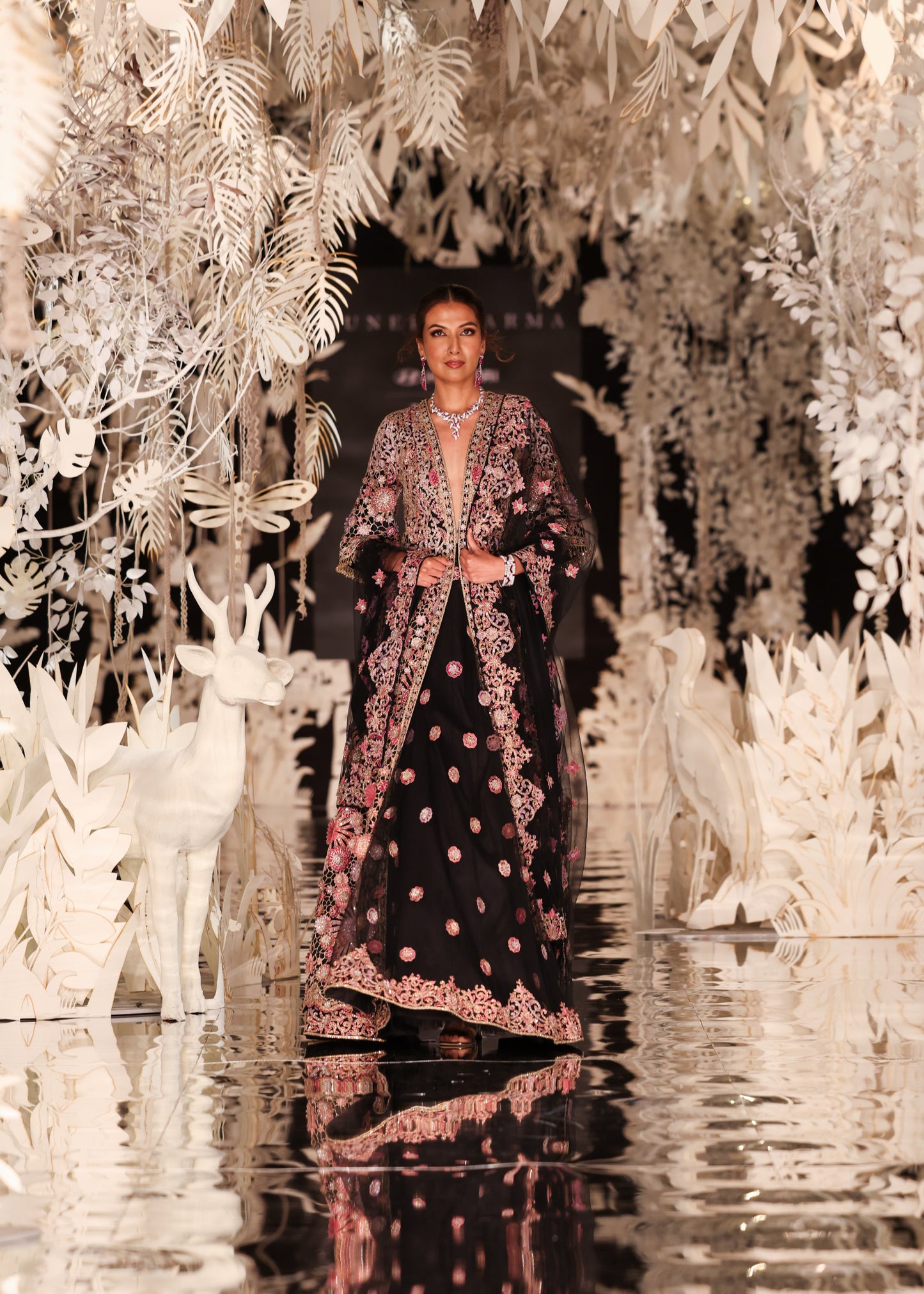 Floral Embroidered Long Jacket and Lehenga Set