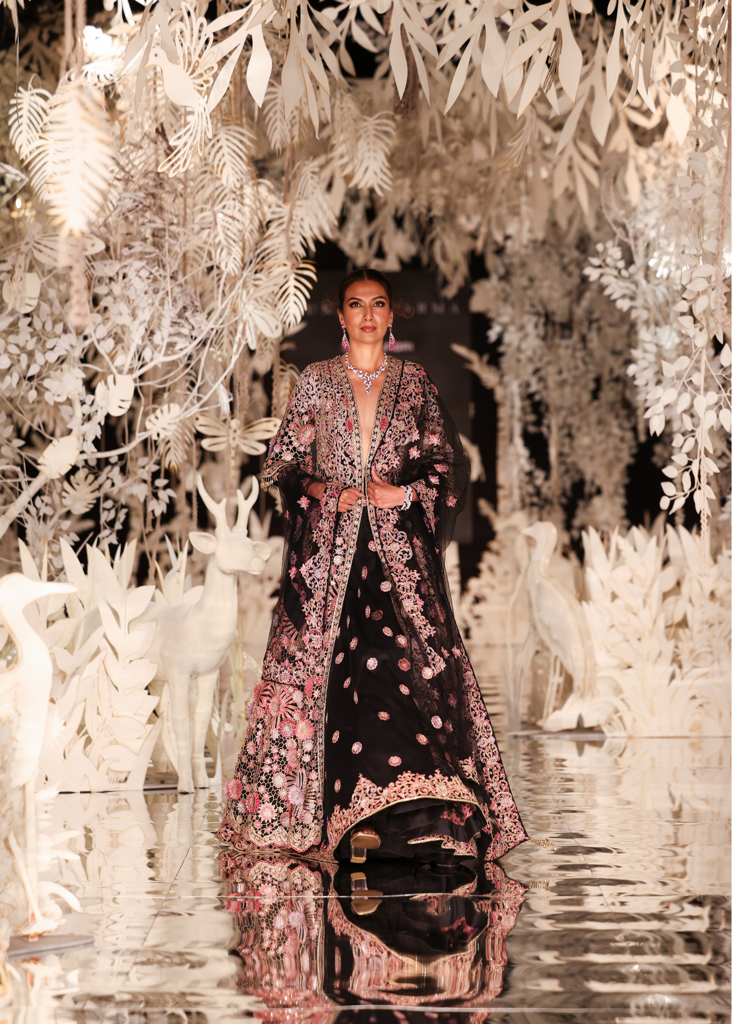Floral Embroidered Long Jacket and Lehenga Set