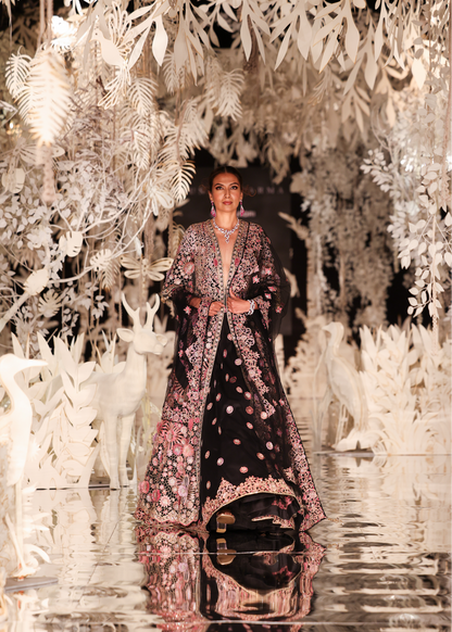 Floral Embroidered Long Jacket and Lehenga Set