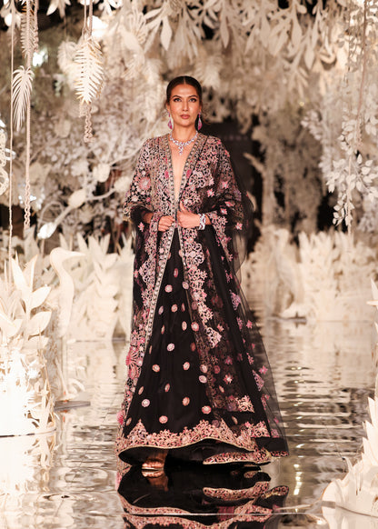 Floral Embroidered Long Jacket and Lehenga Set