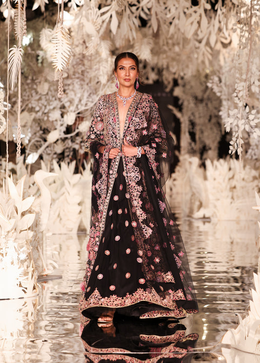 Floral Embroidered Long Jacket and Lehenga Set