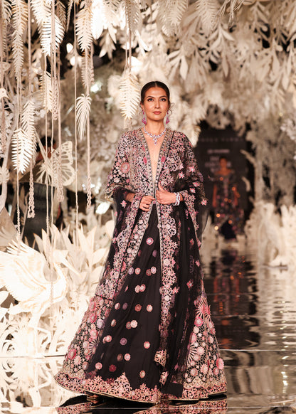 Floral Embroidered Long Jacket and Lehenga Set