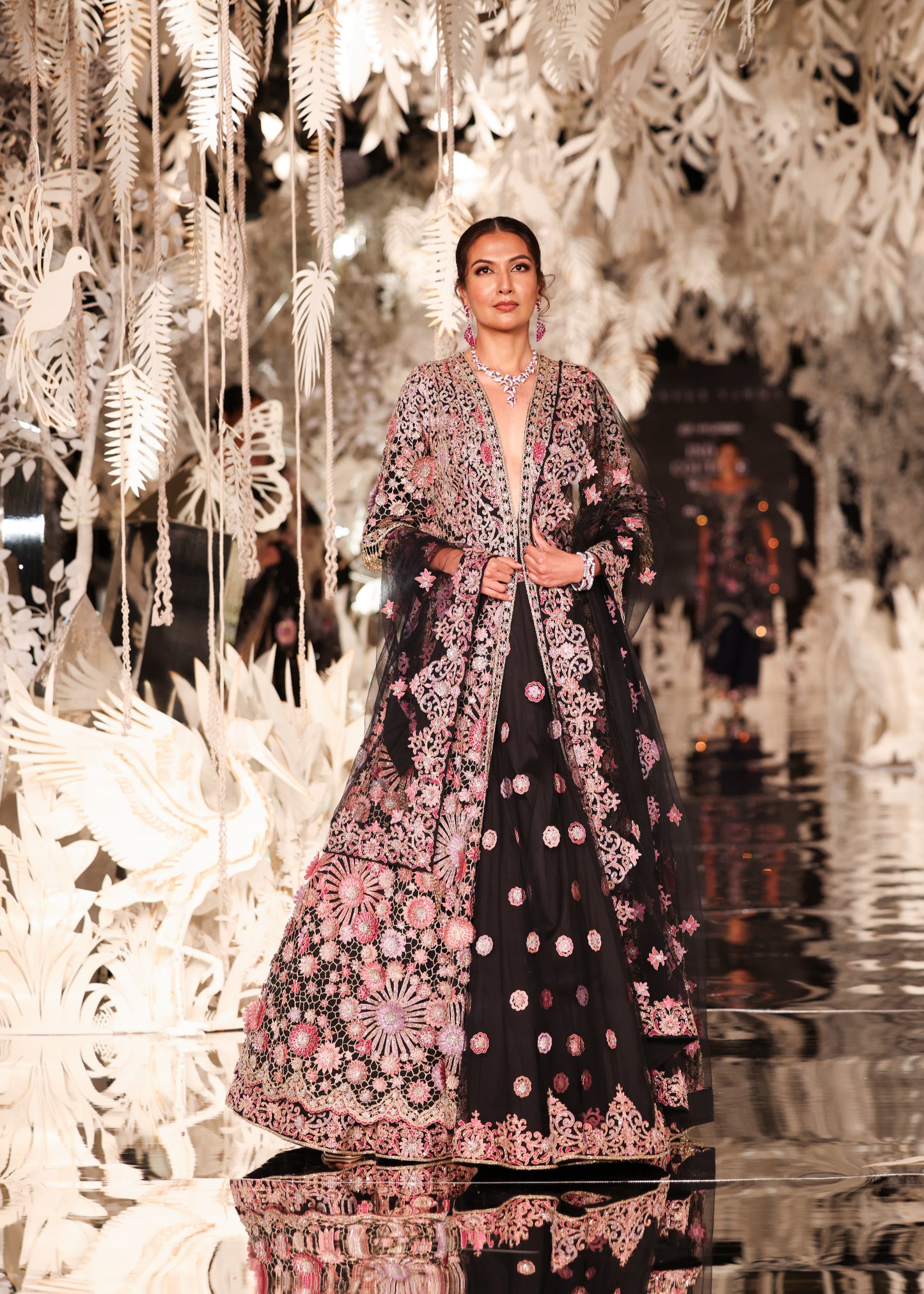 Floral Embroidered Long Jacket and Lehenga Set