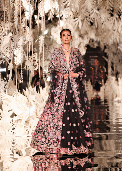Floral Embroidered Long Jacket and Lehenga Set
