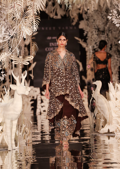 High-Low Embroidered Jacket with Pants