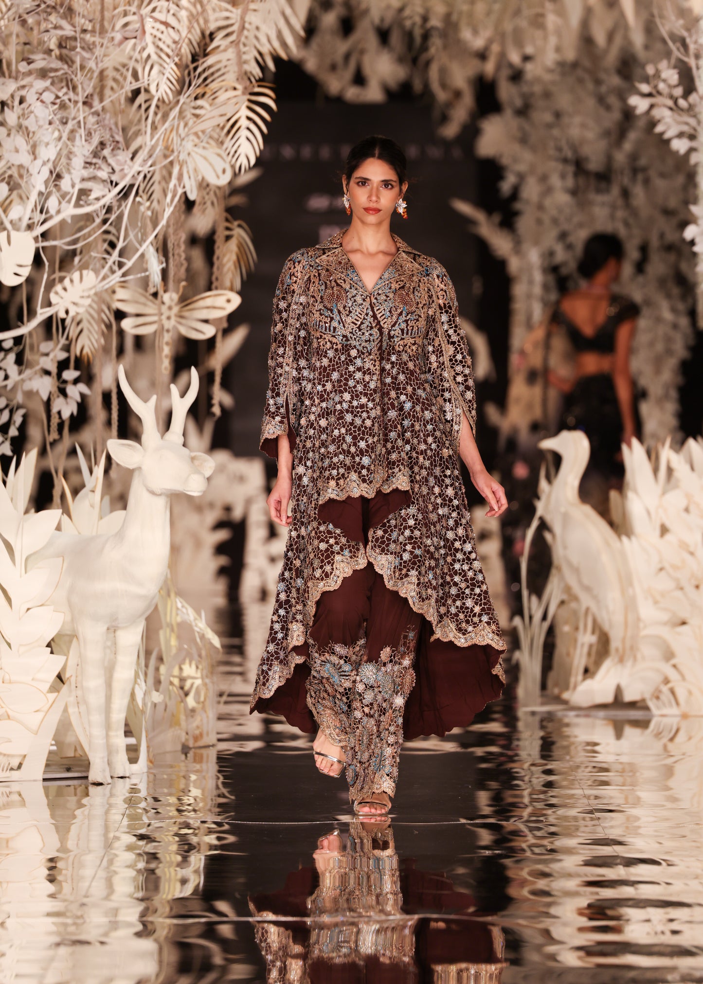 High-Low Embroidered Jacket with Pants