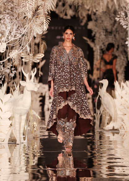 High-Low Embroidered Jacket with Pants