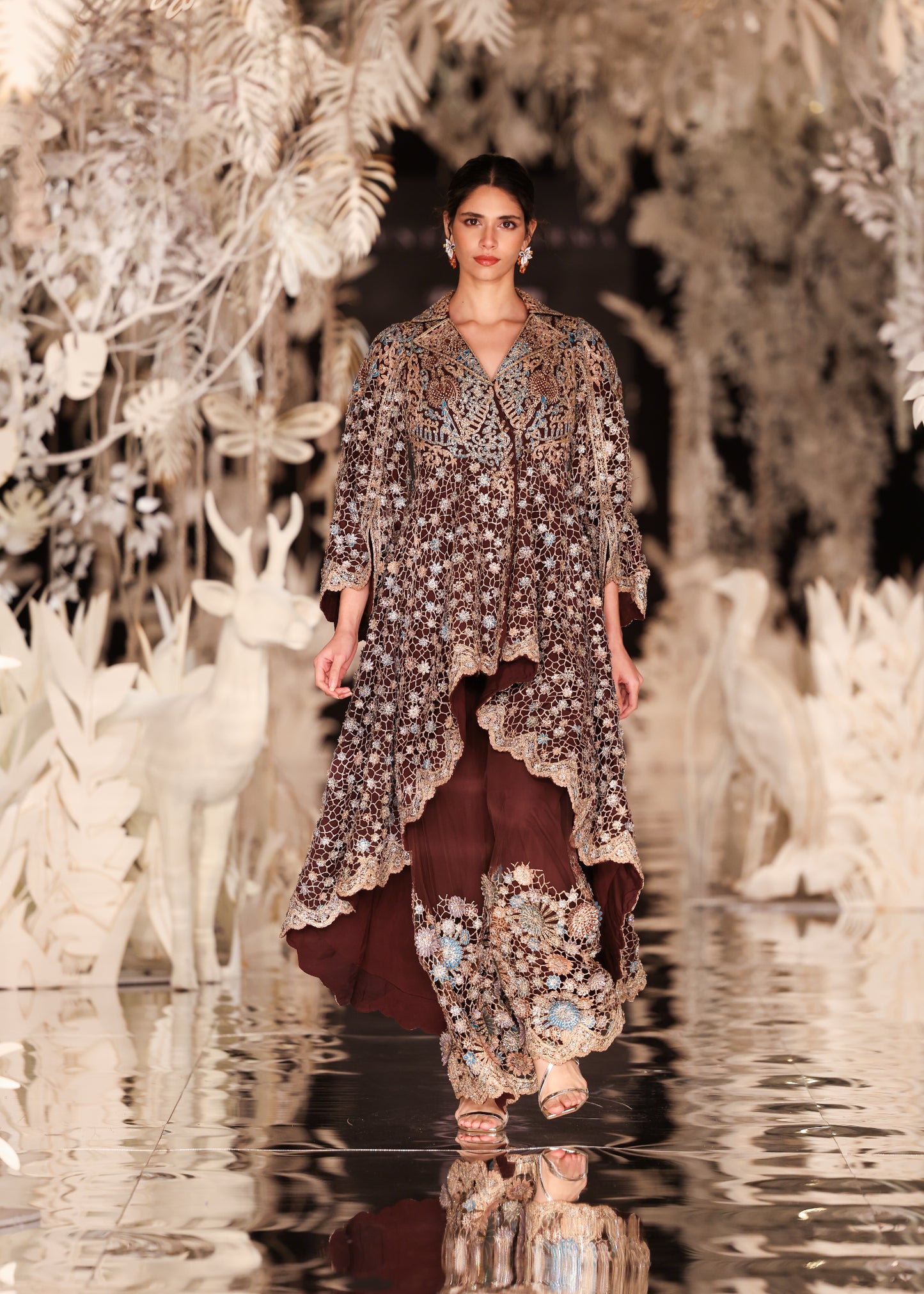 High-Low Embroidered Jacket with Pants