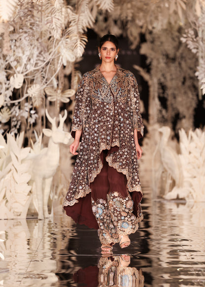 High-Low Embroidered Jacket with Pants