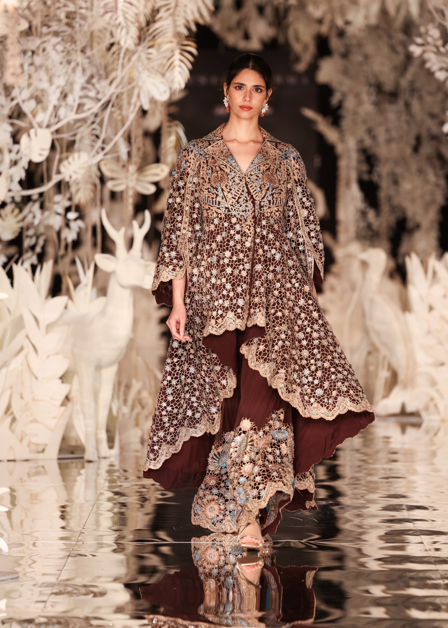 High-Low Embroidered Jacket with Pants
