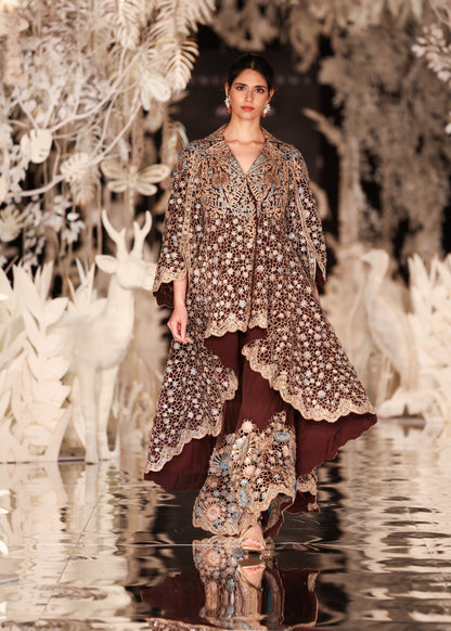 High-Low Embroidered Jacket with Pants