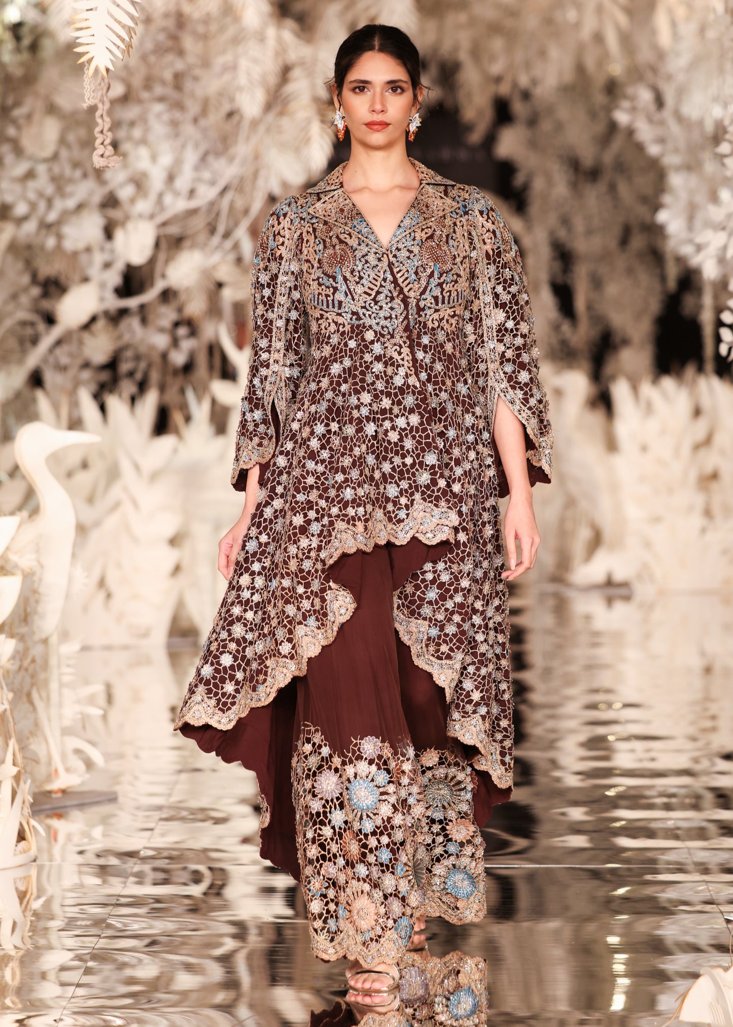 High-Low Embroidered Jacket with Pants