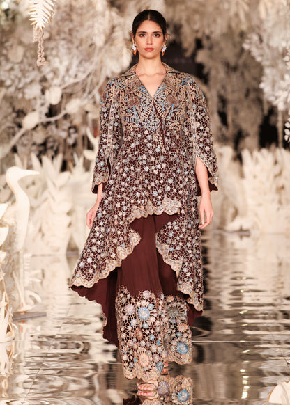 High-Low Embroidered Jacket with Pants