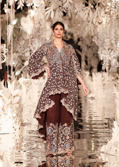 High-Low Embroidered Jacket with Pants