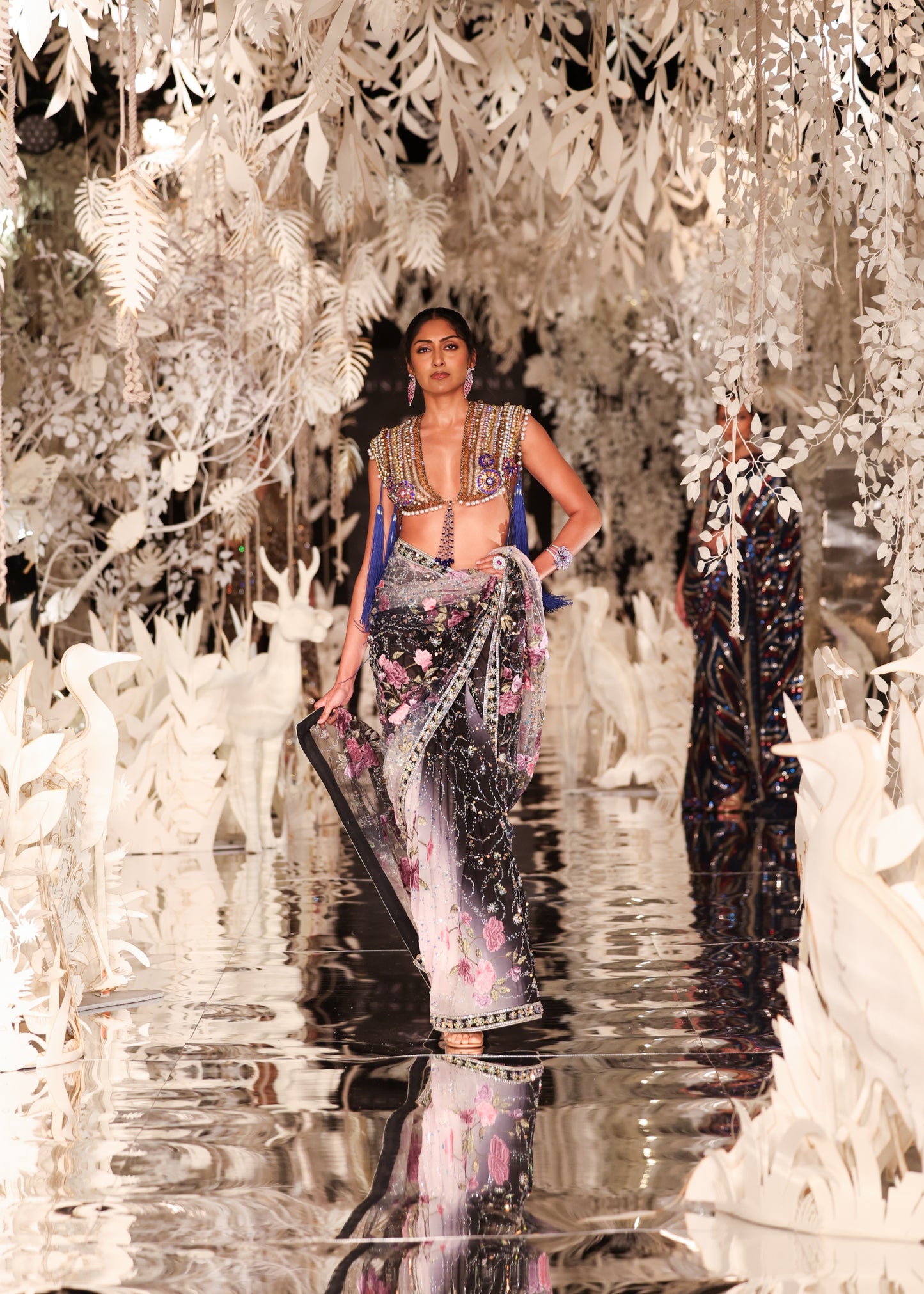Ombre Sequin Saree with Sculptural Beaded Bustier