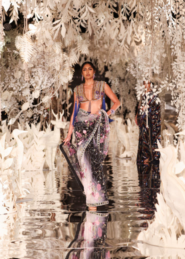 Ombre Sequin Saree with Sculptural Beaded Bustier
