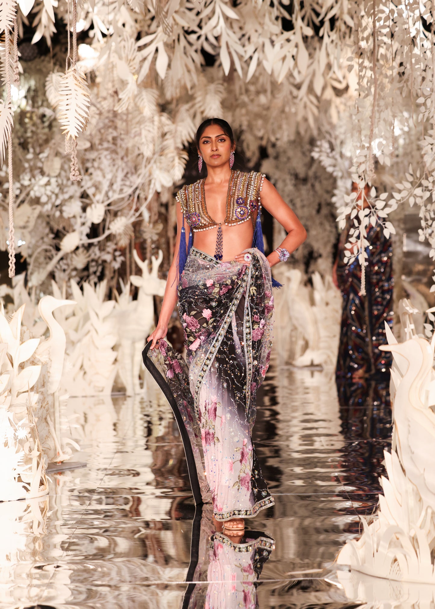 Ombre Sequin Saree with Sculptural Beaded Bustier