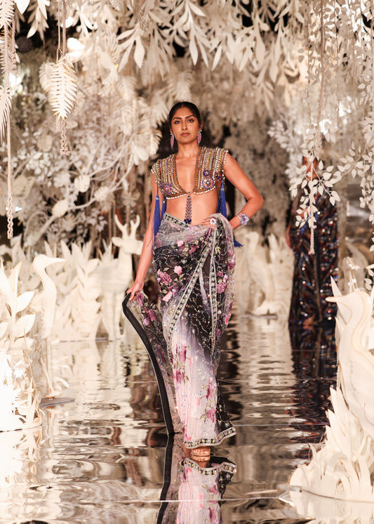 Ombre Sequin Saree with Sculptural Beaded Bustier