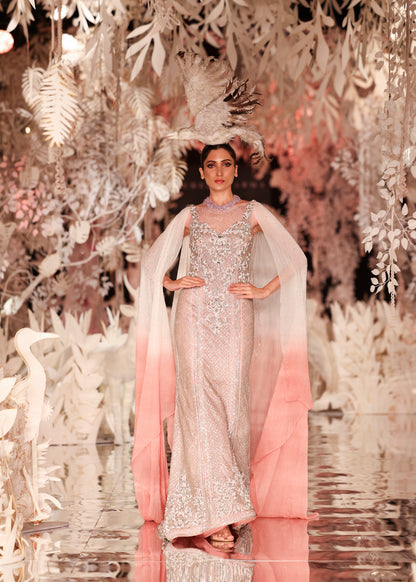 Ombre Cape Gown with Crystal Embellished Bodice