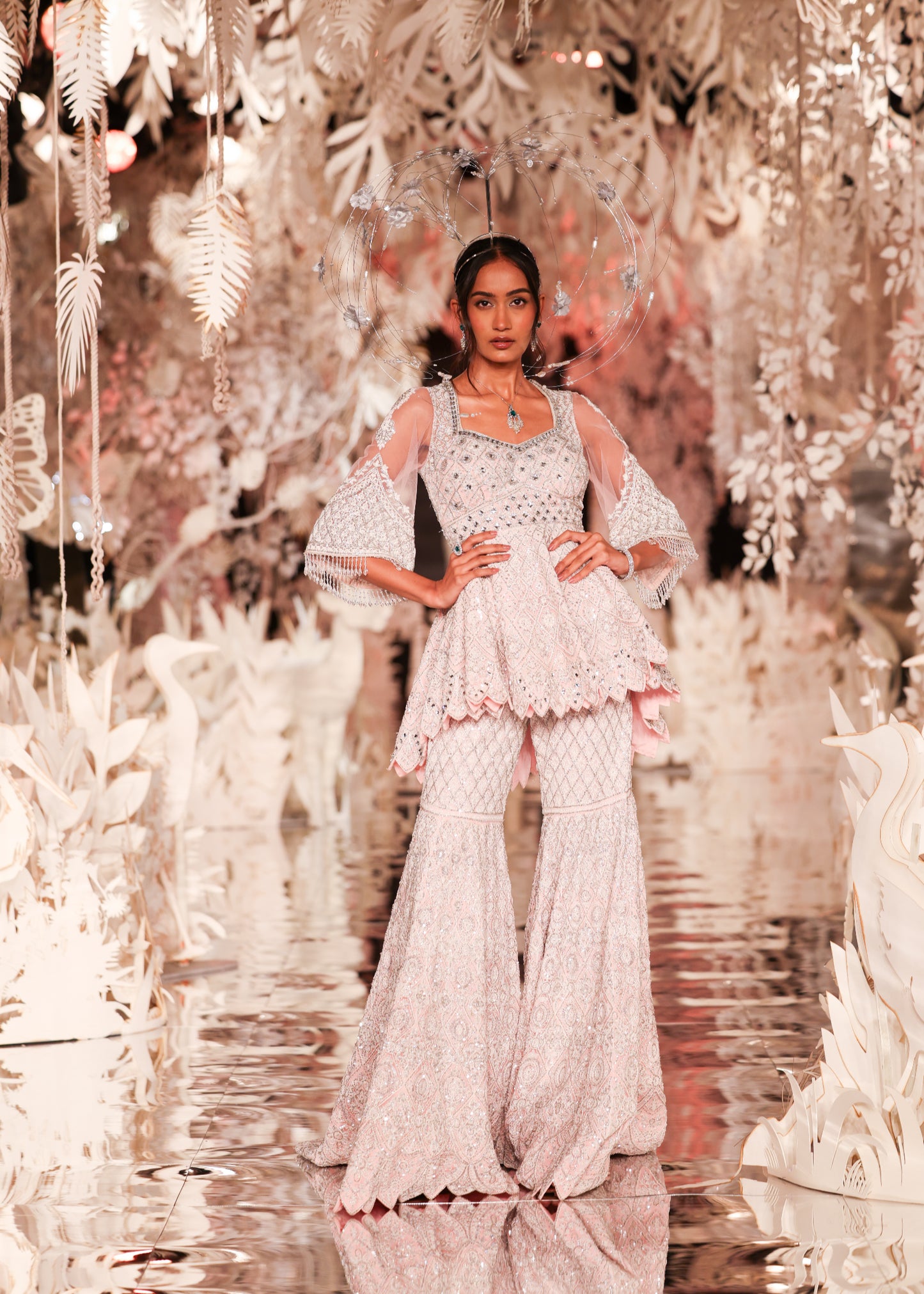 Peplum Kurta with Geometric Embroidery and Flared Skirt