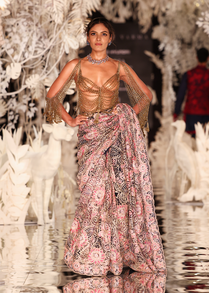 Hand-Embroidered Floral Threadwork Saree (Bejewelled Blouse Not Inclusive)