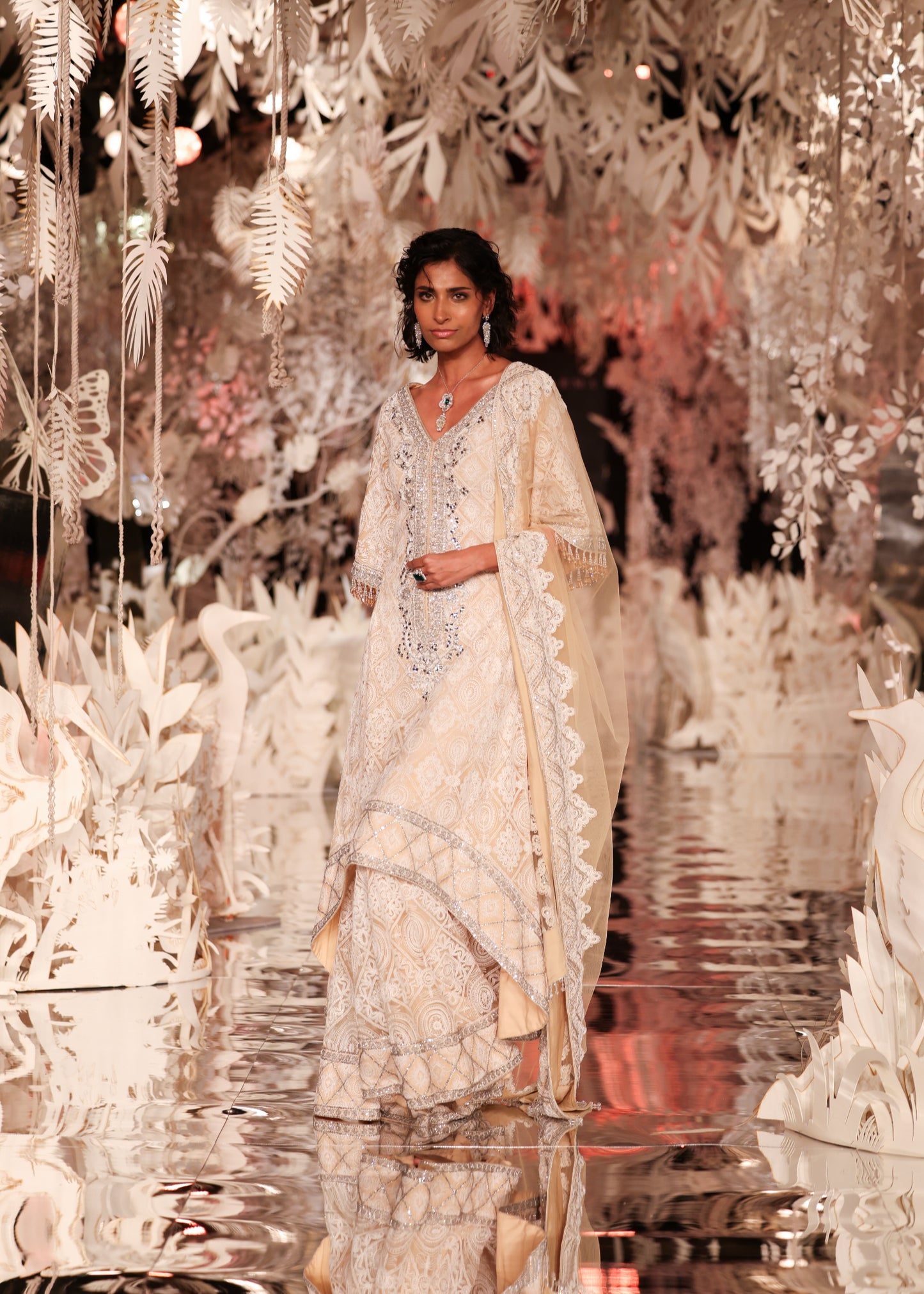 Ivory Floral Kurta and Pyjama Set with Embellished Dupatta