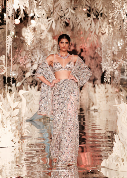 Blush Pink Mirror Work Saree
