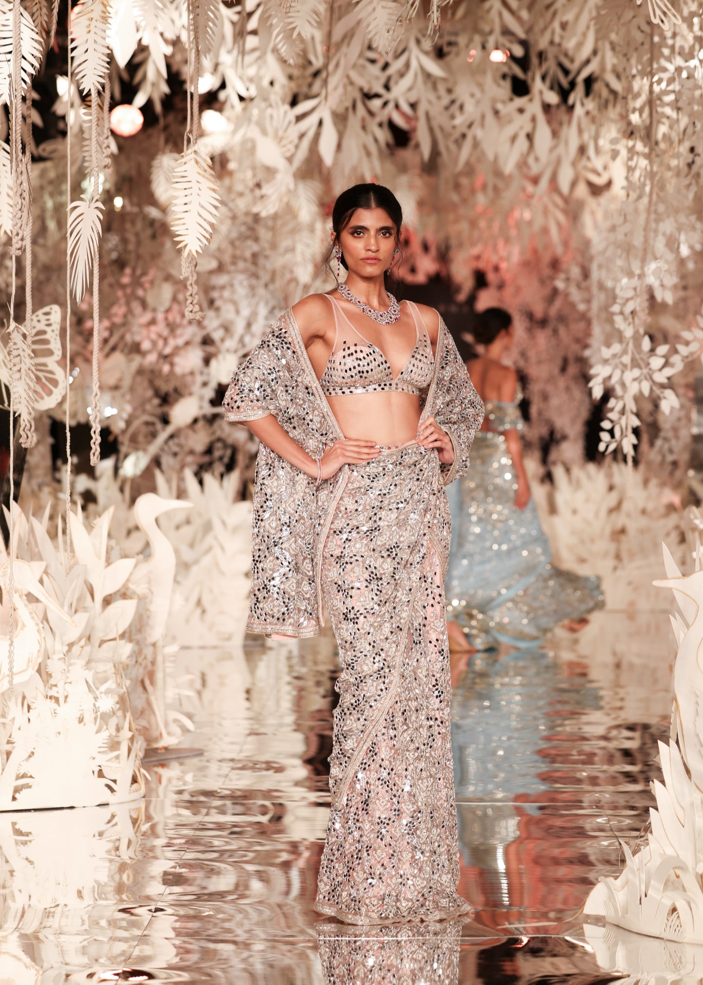 Blush Pink Mirror Work Saree
